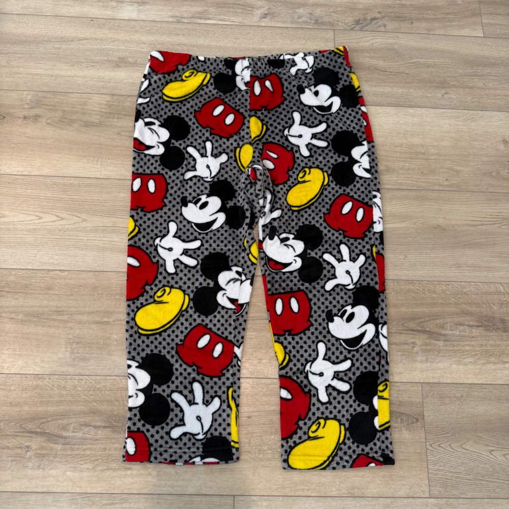Disney Mickey Mouse Plush Fleece Unisex Pajama Pant Gray Red Cozy 2X 18W-20W EUC